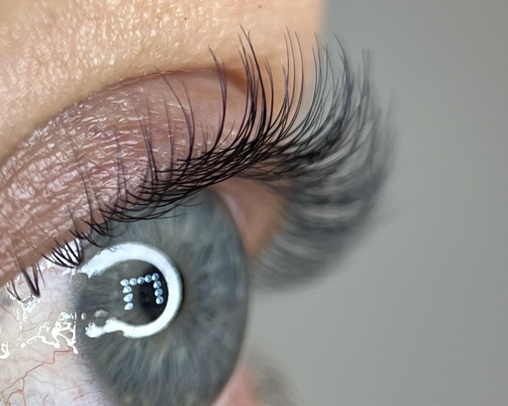 Elegantes Lash Lifting - blaues Auge mit dramatischen Wimpern